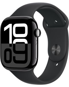 Apple Watch Series 10 [GPS 46mm case] Smartwatch with Jet Black Aluminum Case with Black Sport Band - M/L. Fitness Tracker, ECG App, Always-On Retina Display, Water Resistant