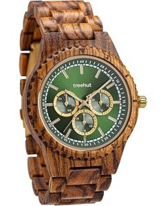 Treehut Wooden Watch for Men with Adjustable Band and Stainless Steel Clasp, Classic Japanese Quartz Analog Watch, Made from Real Zebrawood