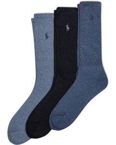 Polo Ralph Lauren Men's Ribbed Casual Crew Socks (3-Pack)-Blue-6