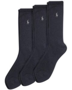Polo Ralph Lauren Men's Ribbed Casual Crew Socks (3-Pack)-Black-6