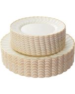 Lullaby 60PCS Ivory Scalloped Plastic Plates with Gold Rim, Disposable Elegant Plates Include 30pcs Dinner Plate 10.25", 30pcs Plastic Dessert Plate 7.5", Perfect for Wedding and Party