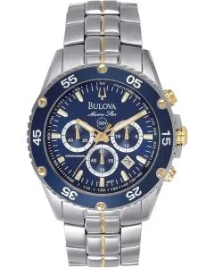 Bulova Men's Marine Star Two-Tone Stainless Steel Chronograph Quartz Watch, Blue Dial Style: 98H37