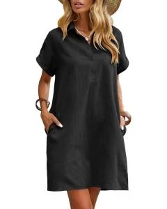 Zeagoo Womens Cotton Shirt Dress Summer Casual Short Sleeve Button Down Beach Cover Up Shirts with Pockets