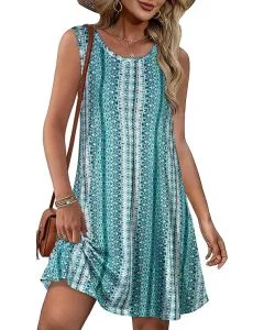 Summer Dresses for Women Beach Boho Sleeveless Vintage Floral Flowy Pocket Tshirt Tank Sundresses 2026