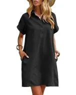 Zeagoo Womens Cotton Shirt Dress Summer Casual Short Sleeve Button Down Beach Cover Up Shirts with Pockets